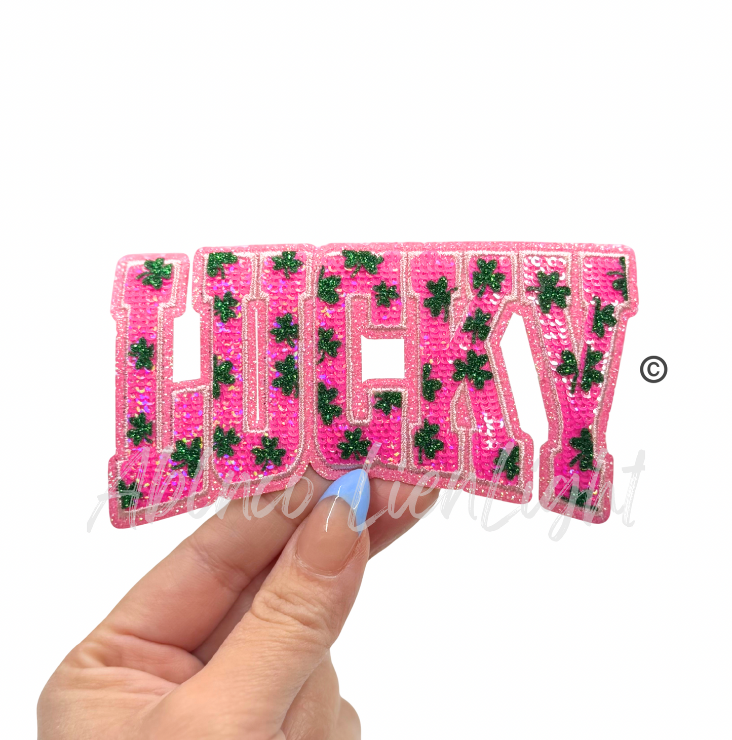 Pink Clovers Lucky St Patricks Day Sequins Patch - Small