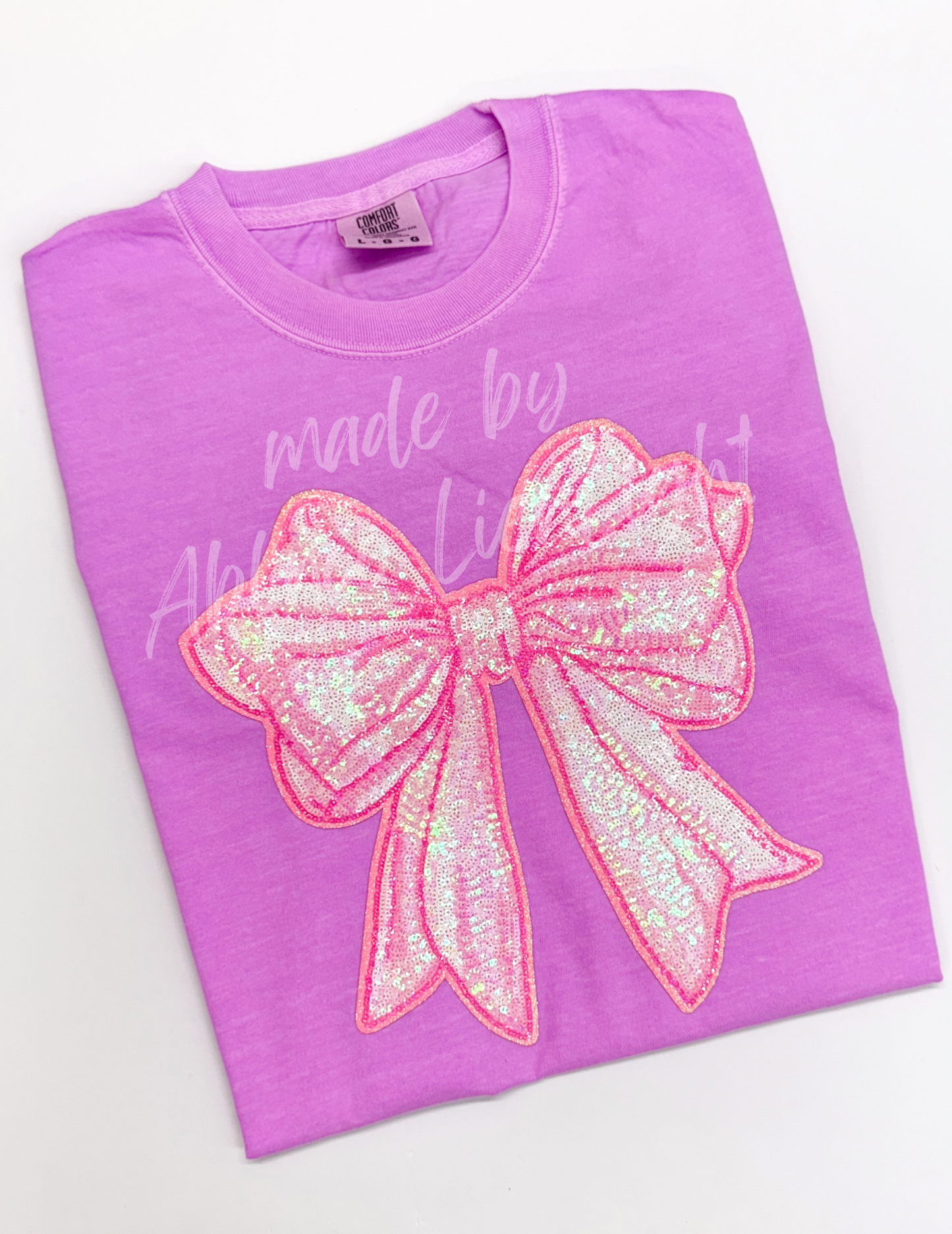 Big Pink Sequin Bow Comfort Color Tshirt