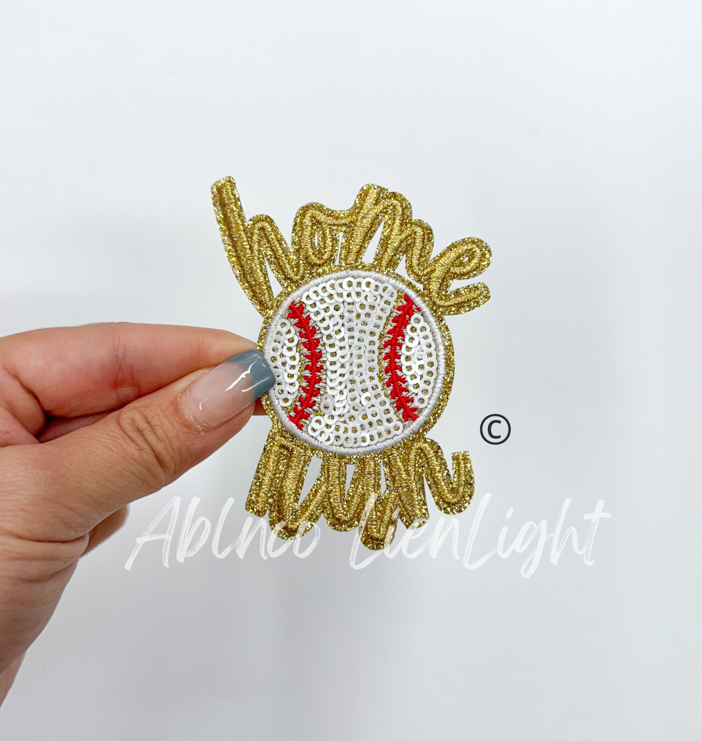 Gold Home Run Baseball Sequins Embroidery Patch ©️