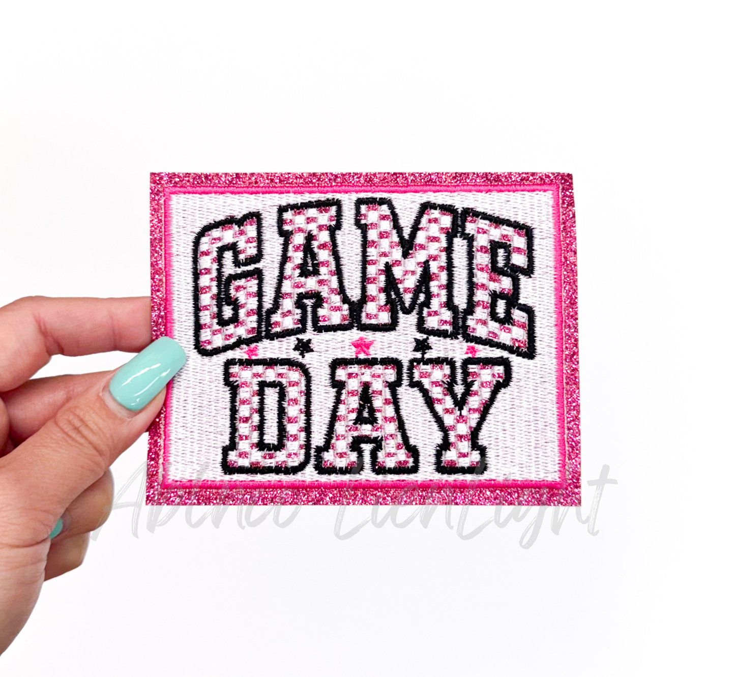 Hot Pink Checkered Game Day Glitter Embroidery Patch