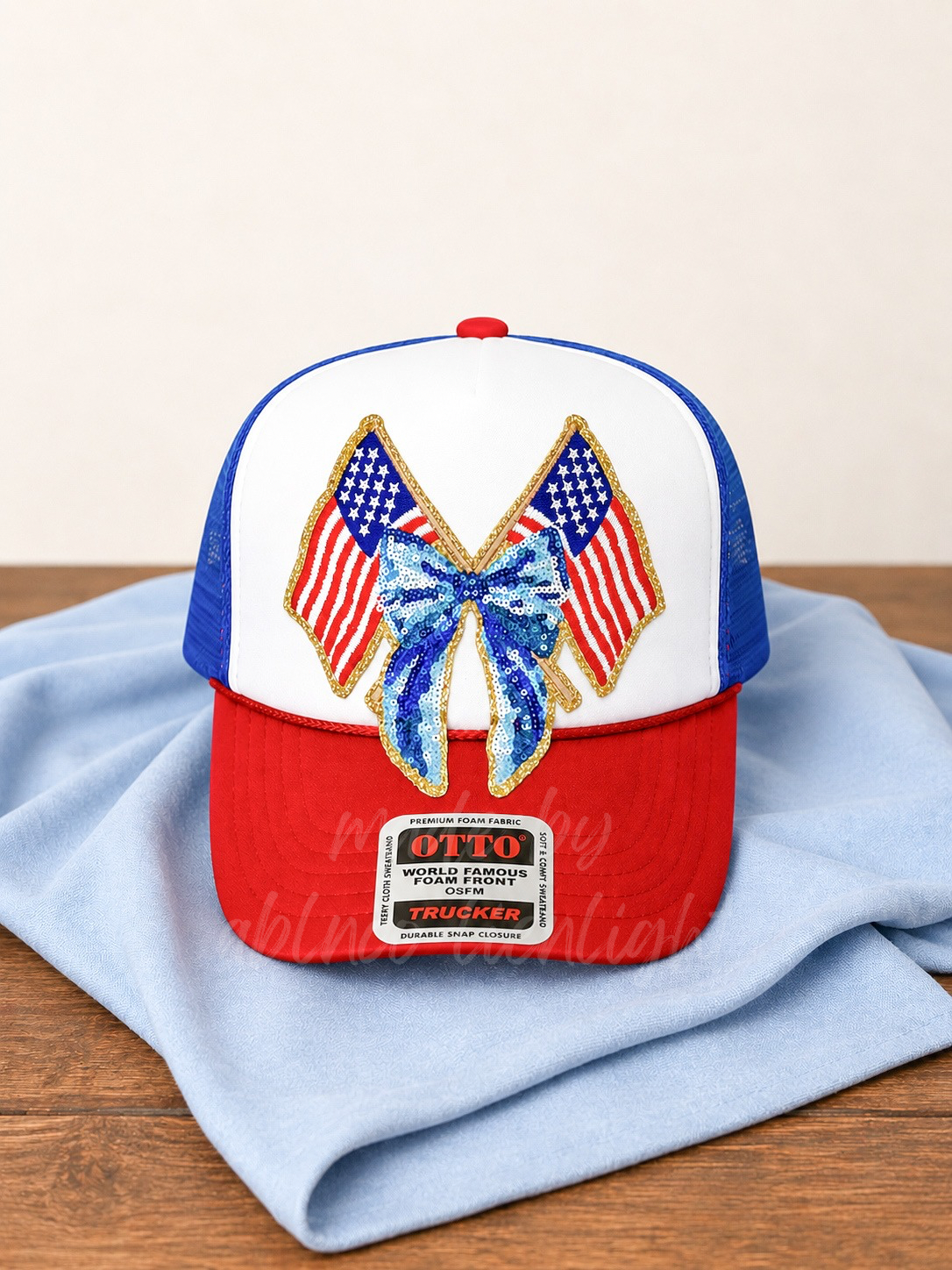 Sequin Bow American Flag 4th July Otto Trucker Hat