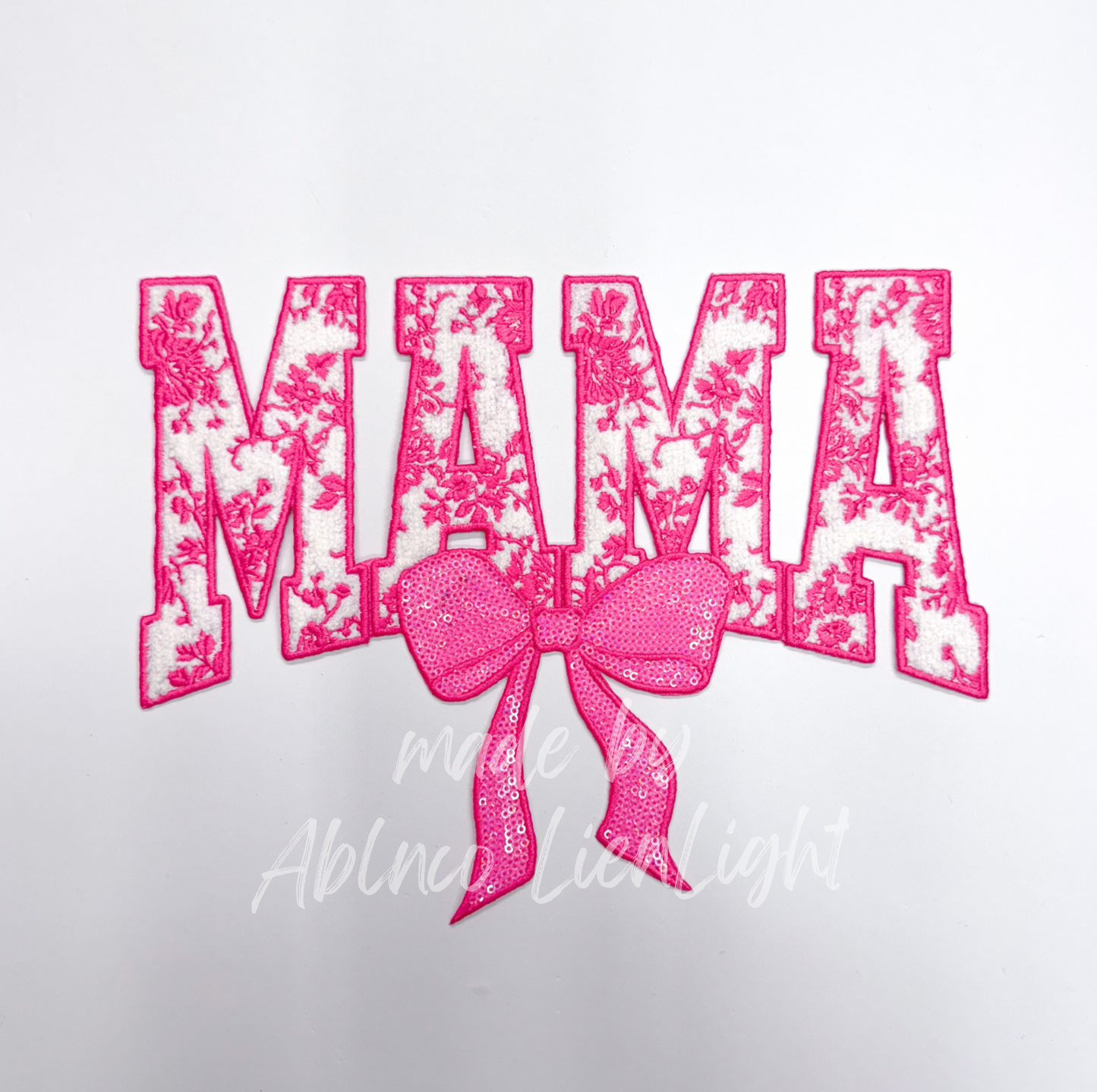Pink Floral Grand Millennial Mama Bow Sequins Chenille Patch