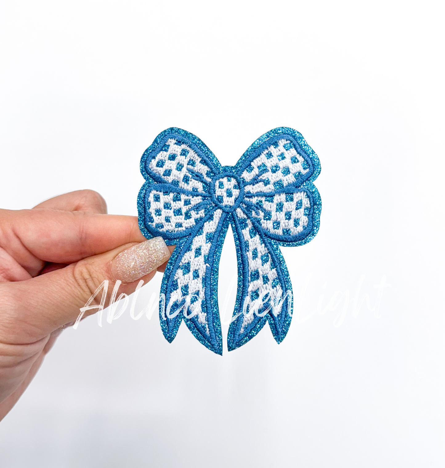 Glitter Checkered Embroidery Bow Patch