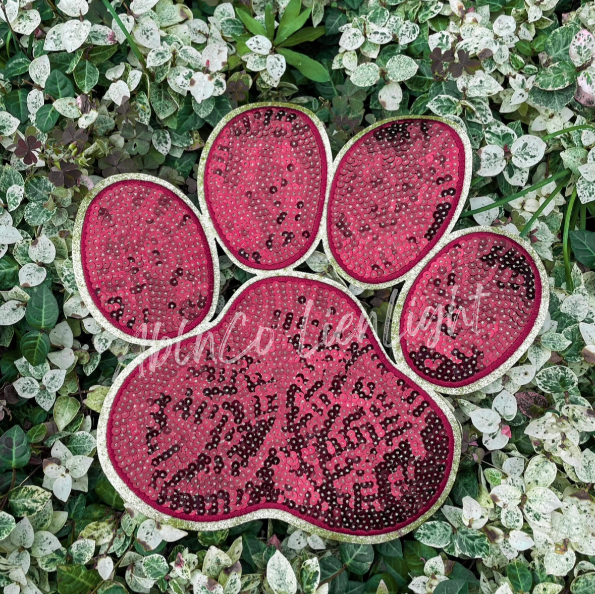 Big Maroon Sequin Paw Print Patch