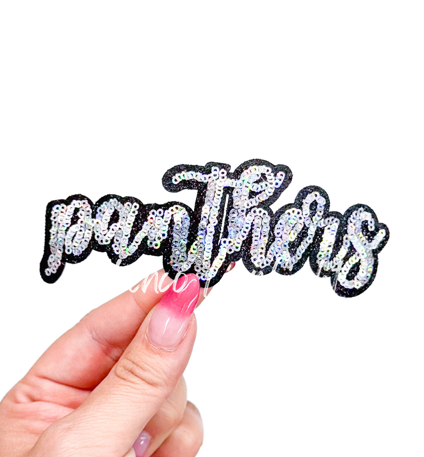 Panthers Mascot Script Letter Sequin Patch - Small