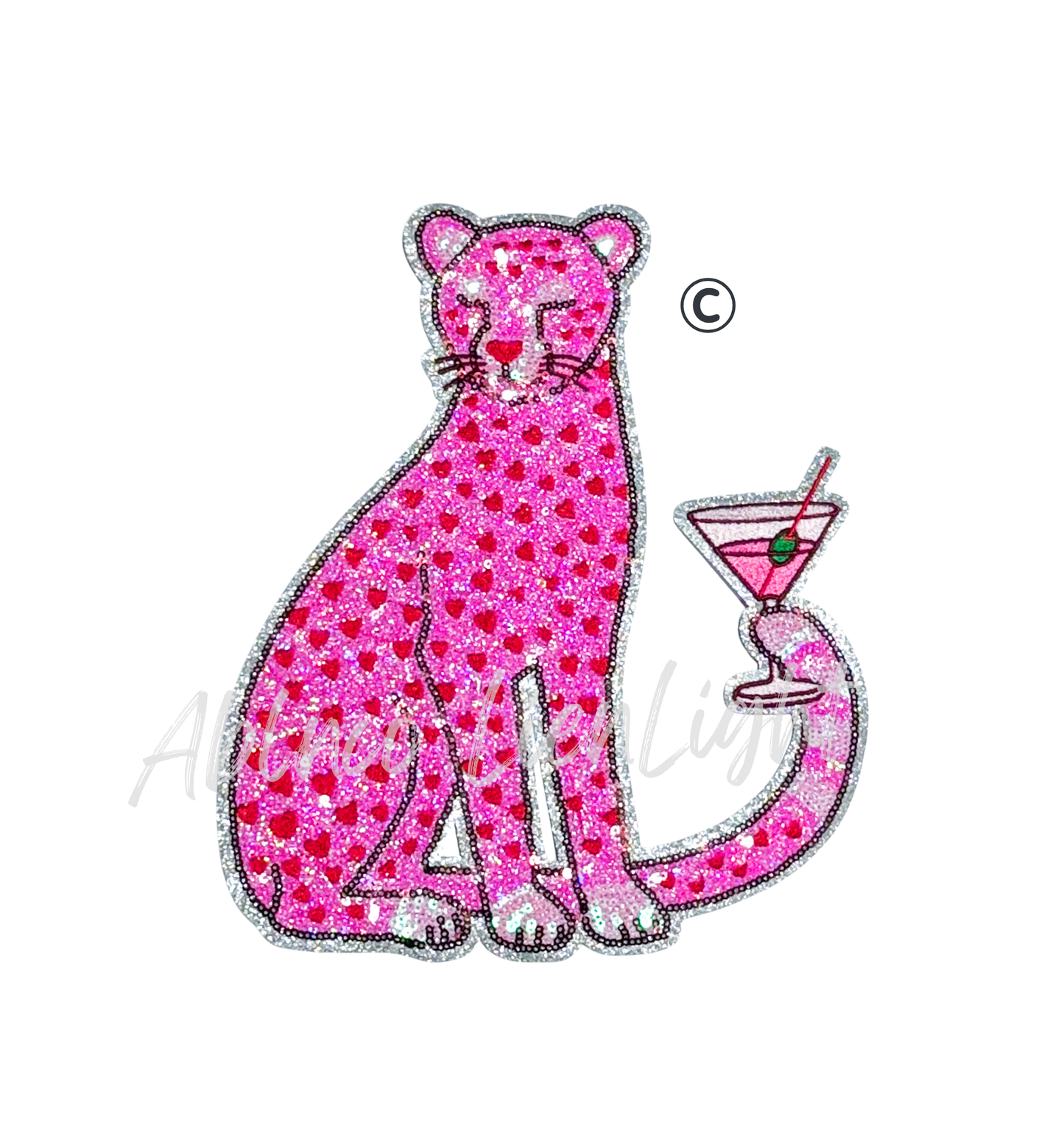 Pink Heart Martini Leopard Sequins Valentines Day Patch - Large