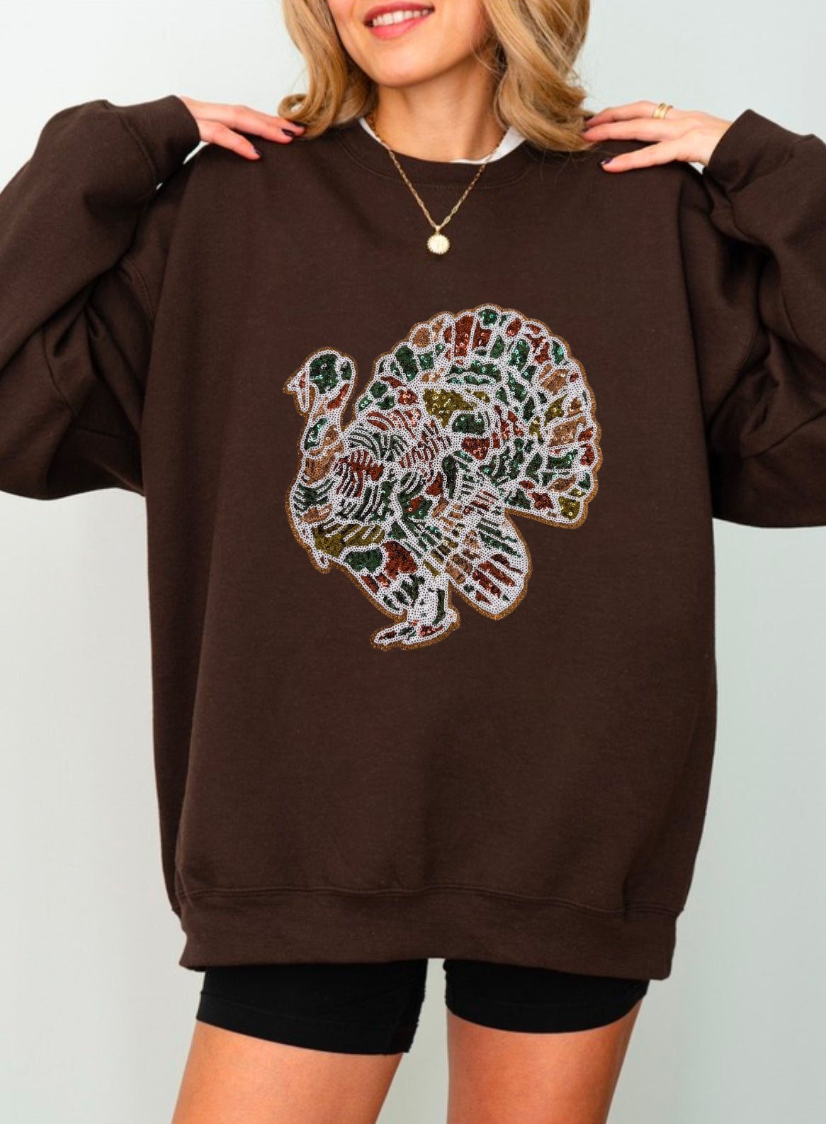 Sequin Camo Turkey Patch Sweatshirt