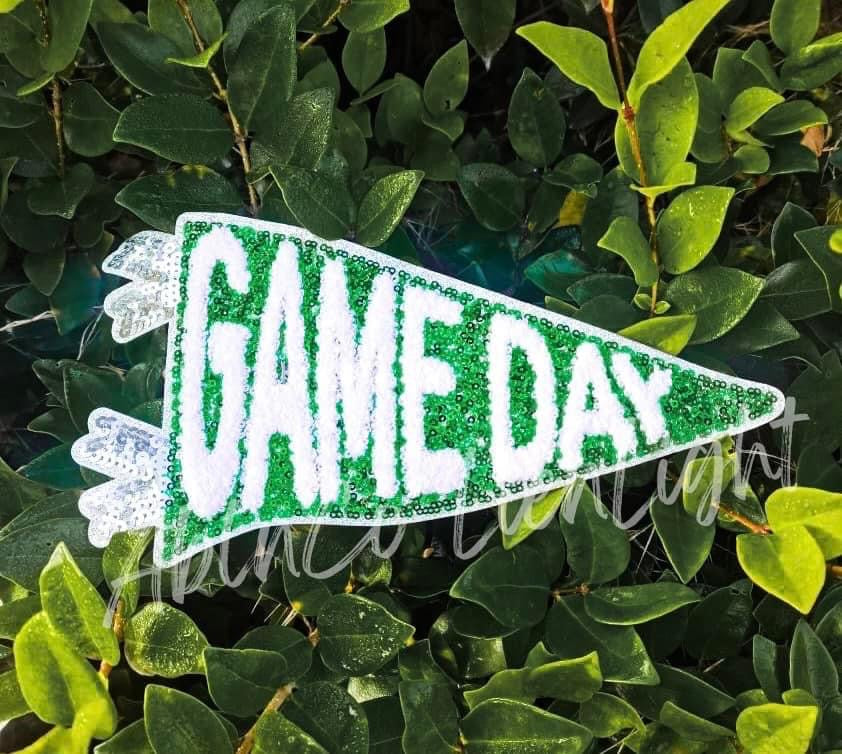 Game Day Silver White Flag Sequin Chenille Patch
