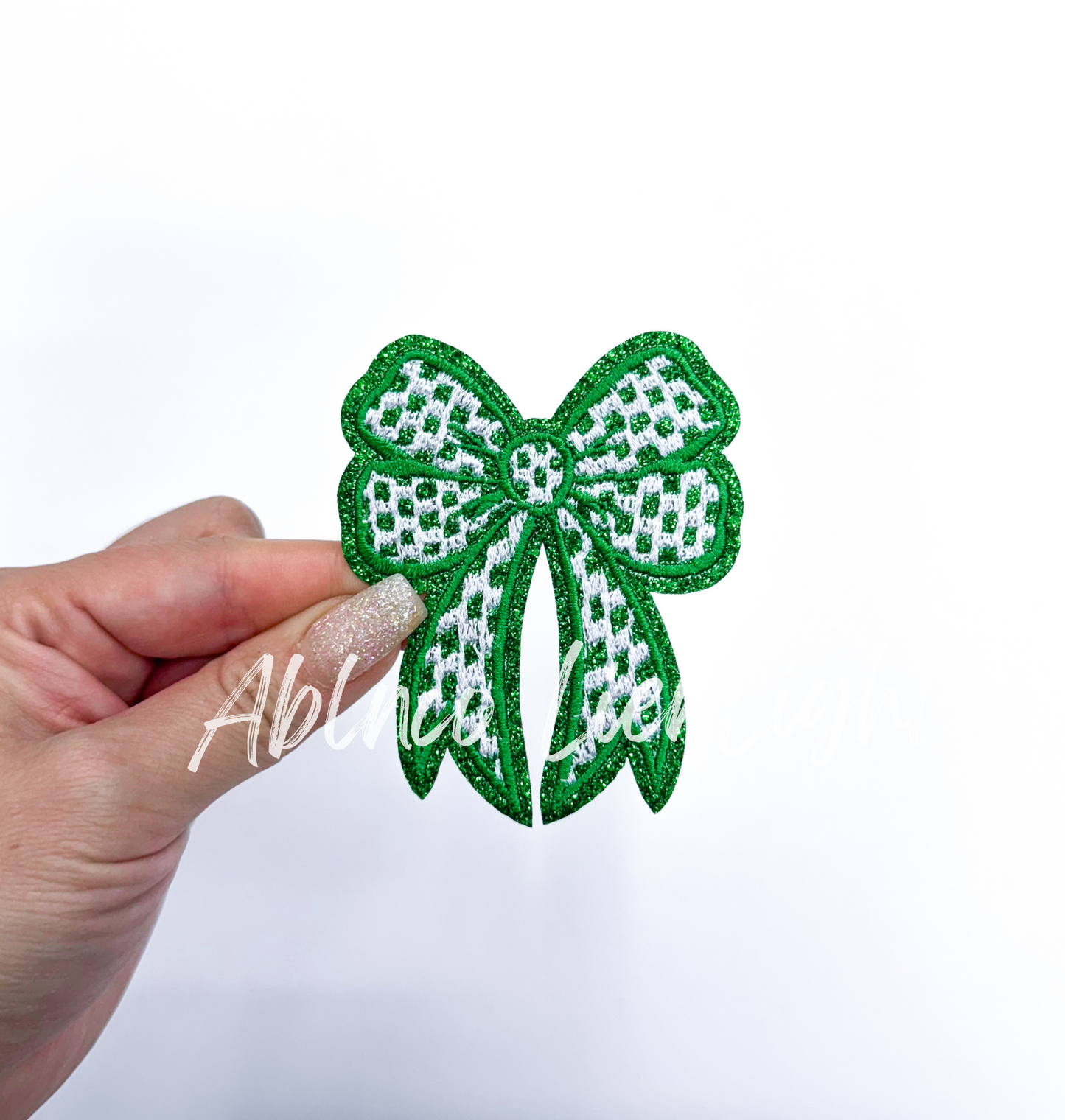 Glitter Checkered Embroidery Bow Patch