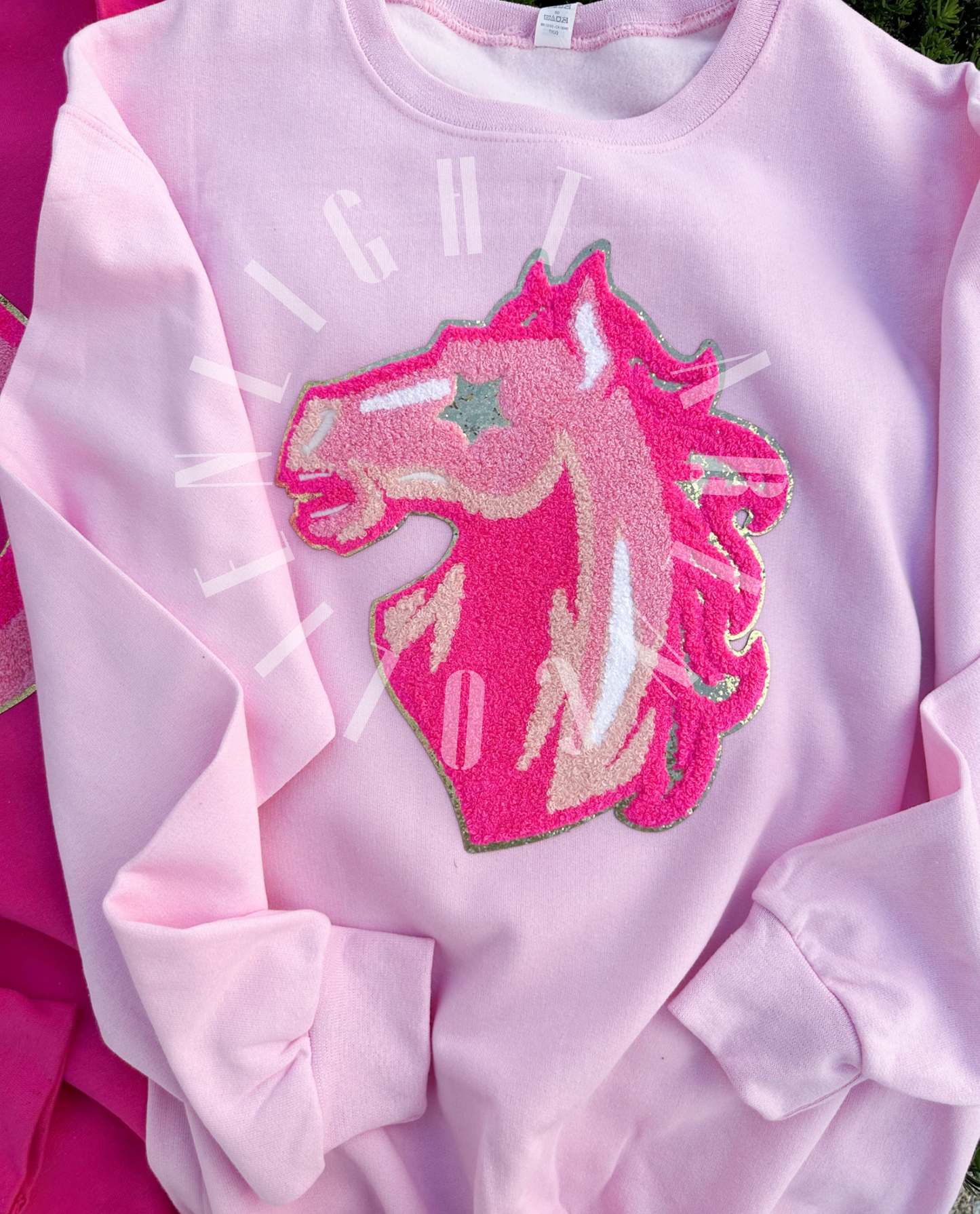 PREPPY PINK MASCOT™ Mustang Horse Chenille Patch ONLY Sweatshirt