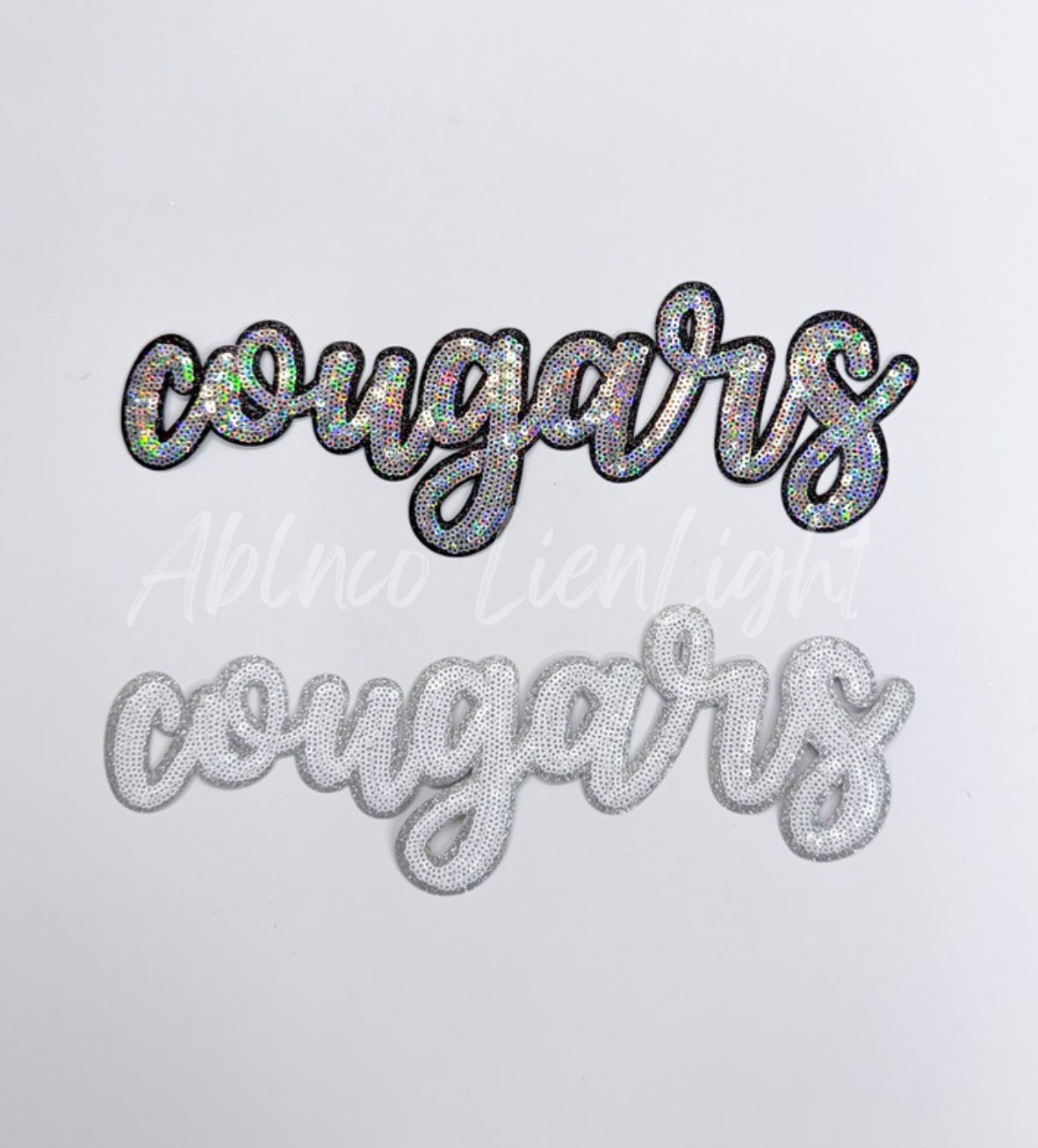 Cougars Cursive Letter Mascot Gameday Sequins Patch