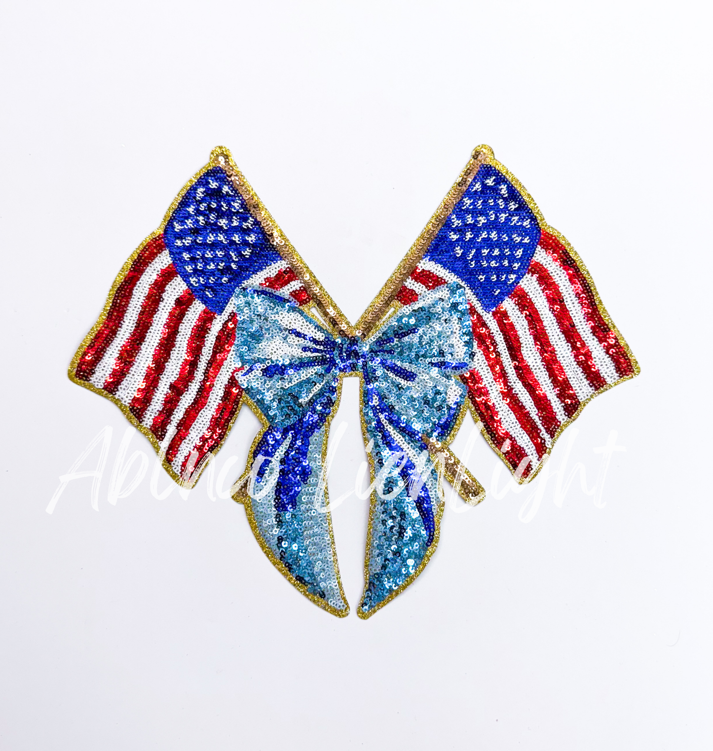 American Flag Bow 4th July Holiday Sequin Patch - Large