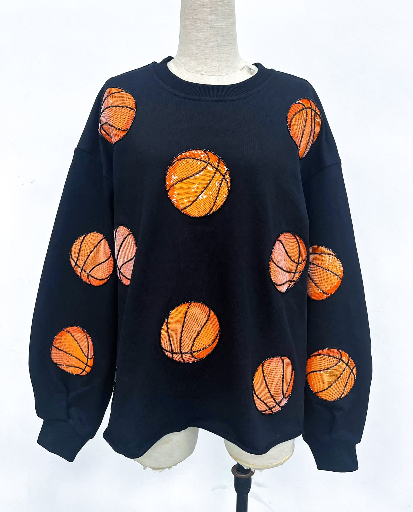 Basketball Beading Sparkles Sequins Black Sweatshirt