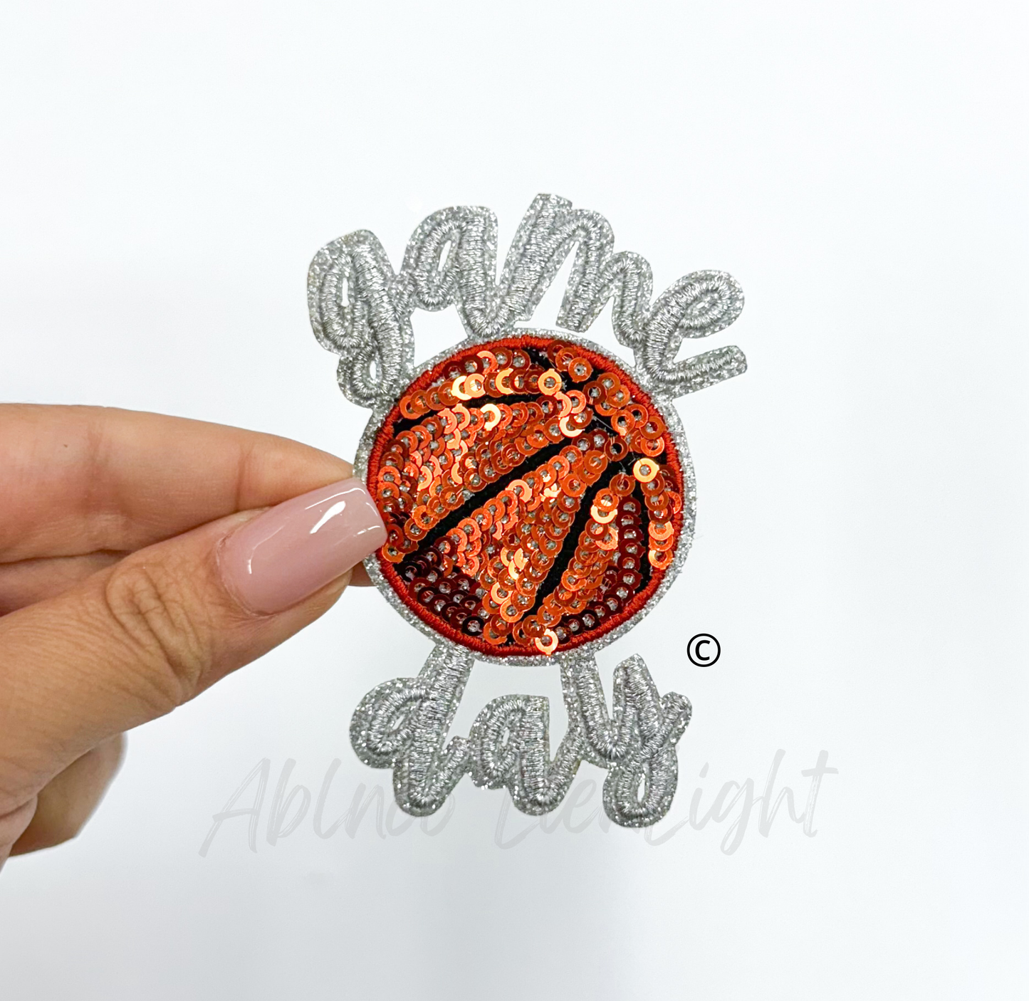 Silver Basketball Gameday Sequins Embroidery Patch