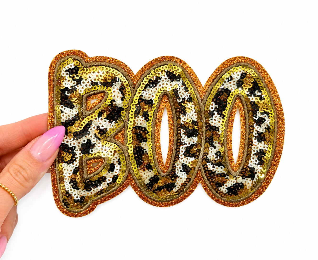 Cheetah Print Boo Halloween Sequin Patch