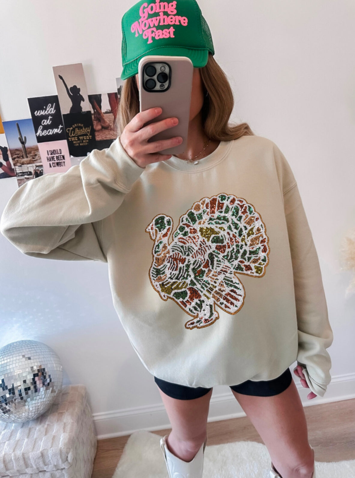 Sequin Camo Turkey Patch Sweatshirt