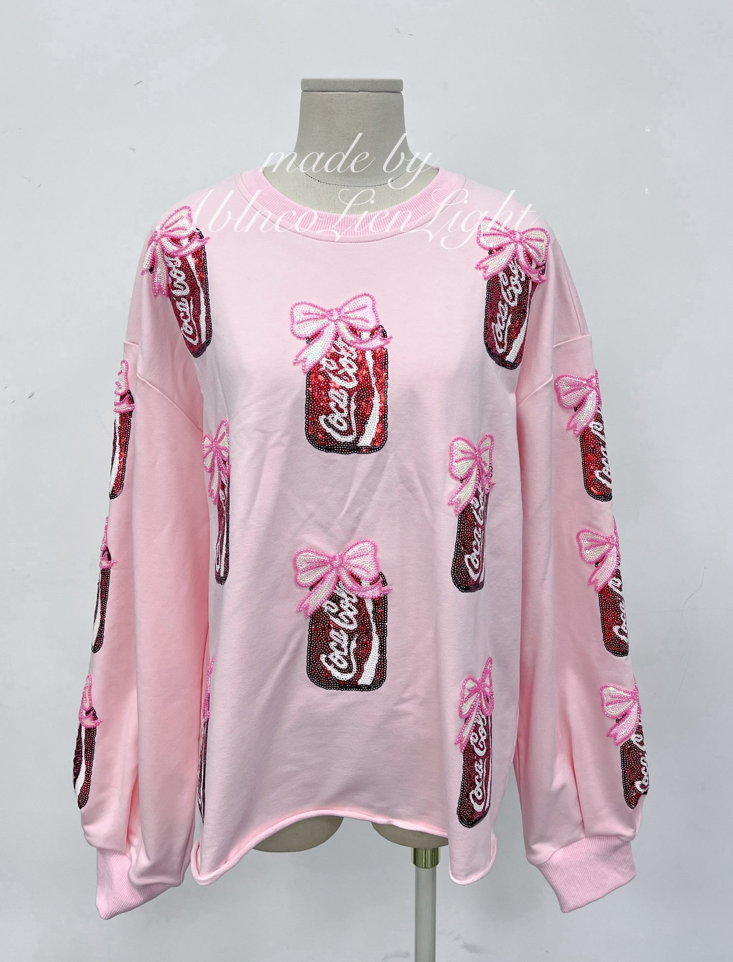 Sparkles Sequins Coke Bow Pink Sweatshirt