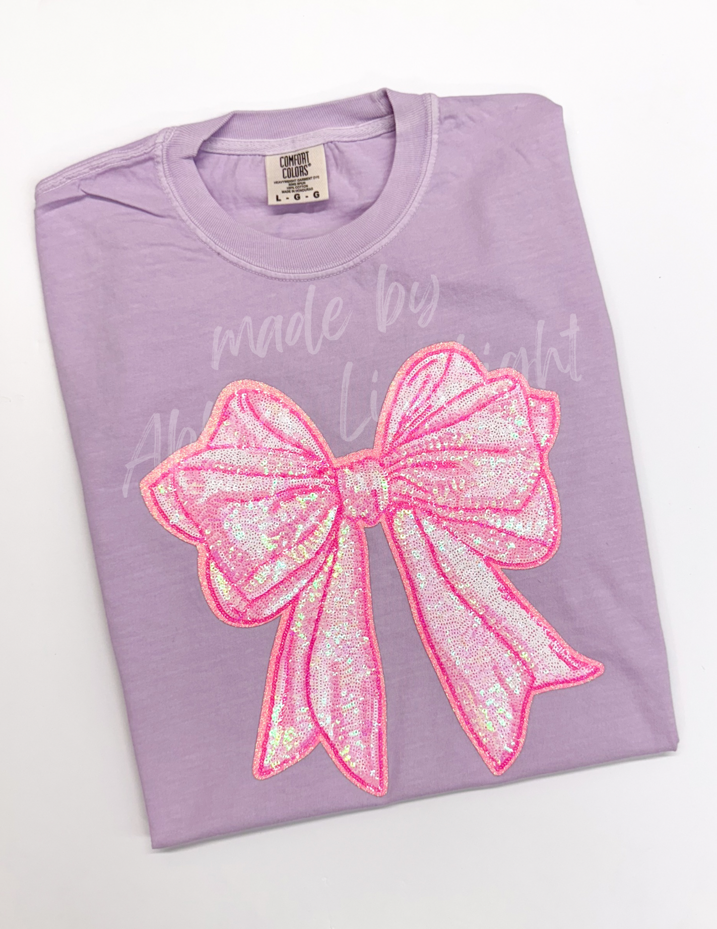 Big Pink Sequin Bow Comfort Color Tshirt