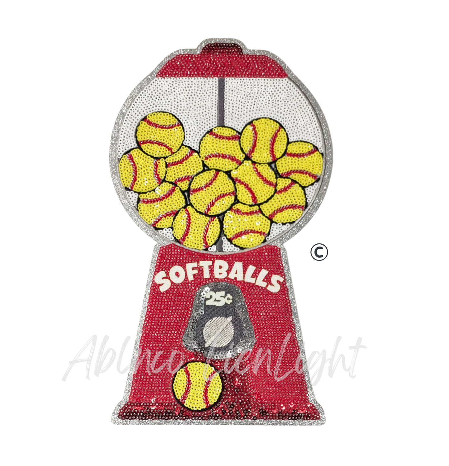 Softball Gumballs Embroidery Sequin Patch - Large