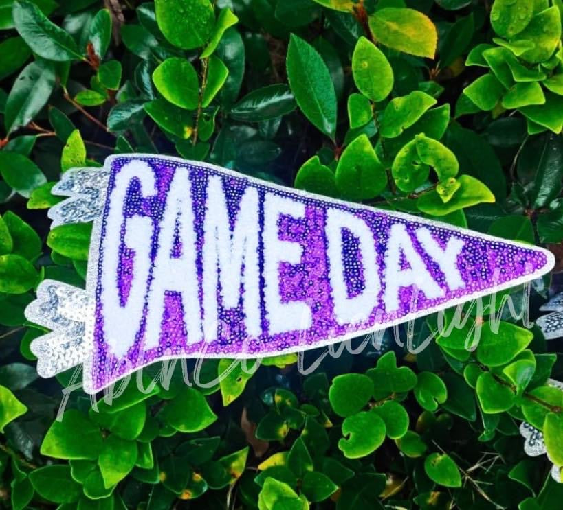 Game Day Silver White Flag Sequin Chenille Patch