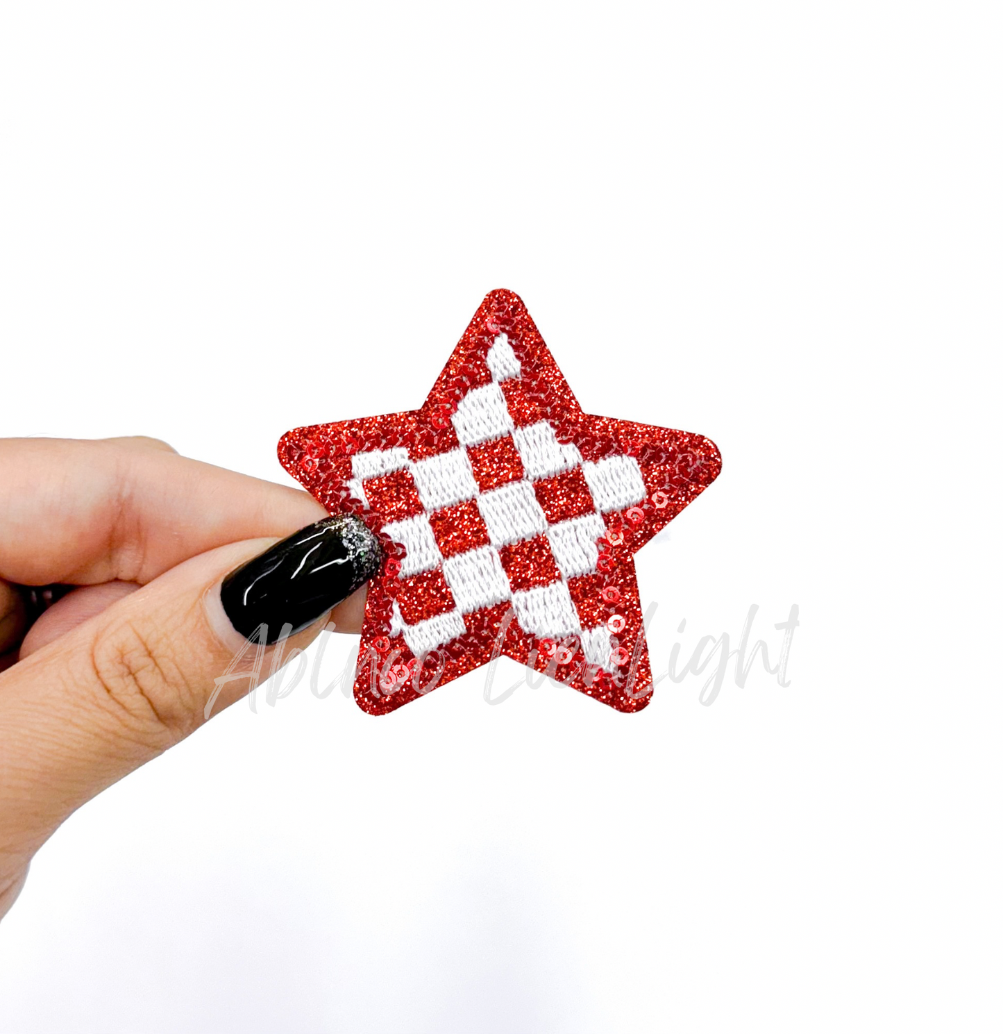 Red Checkered Star Embroidery Sequin Patch
