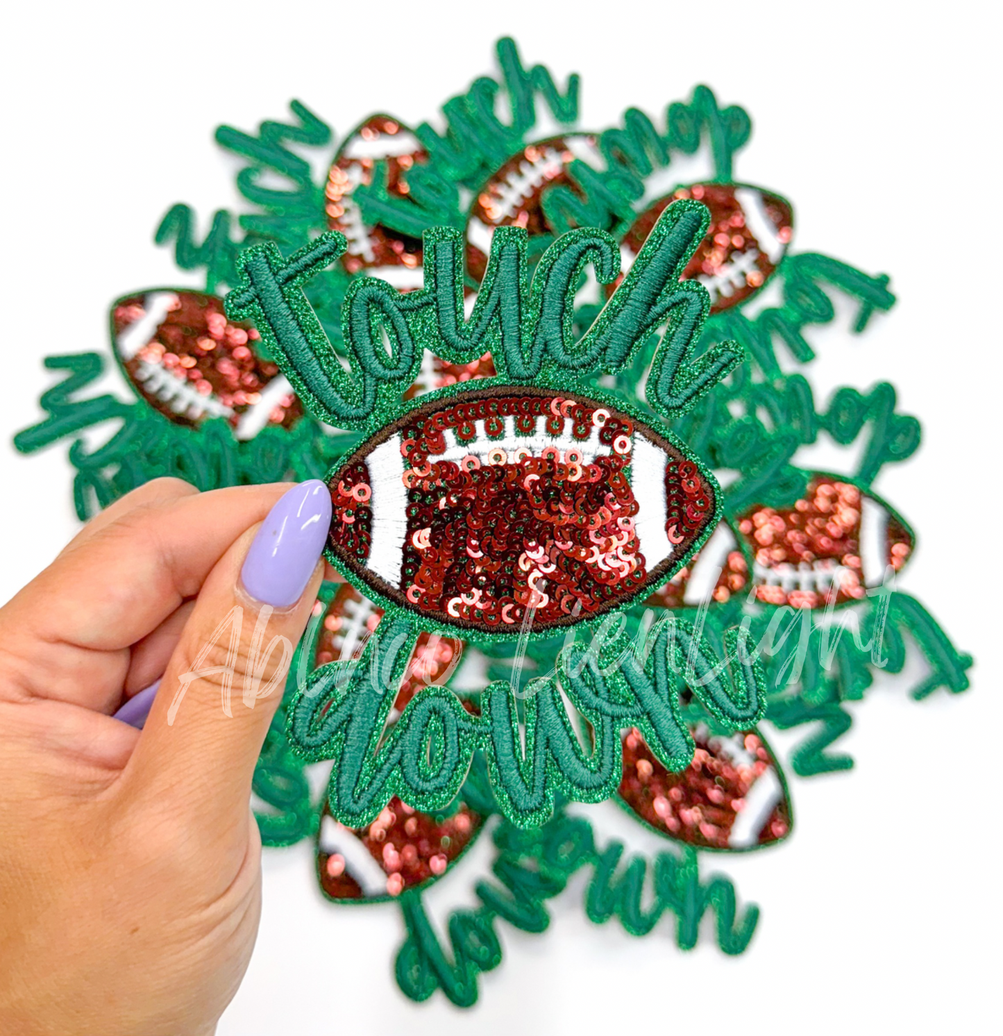 Green Touchdown Glitter ADHESIVE STICKER Patch