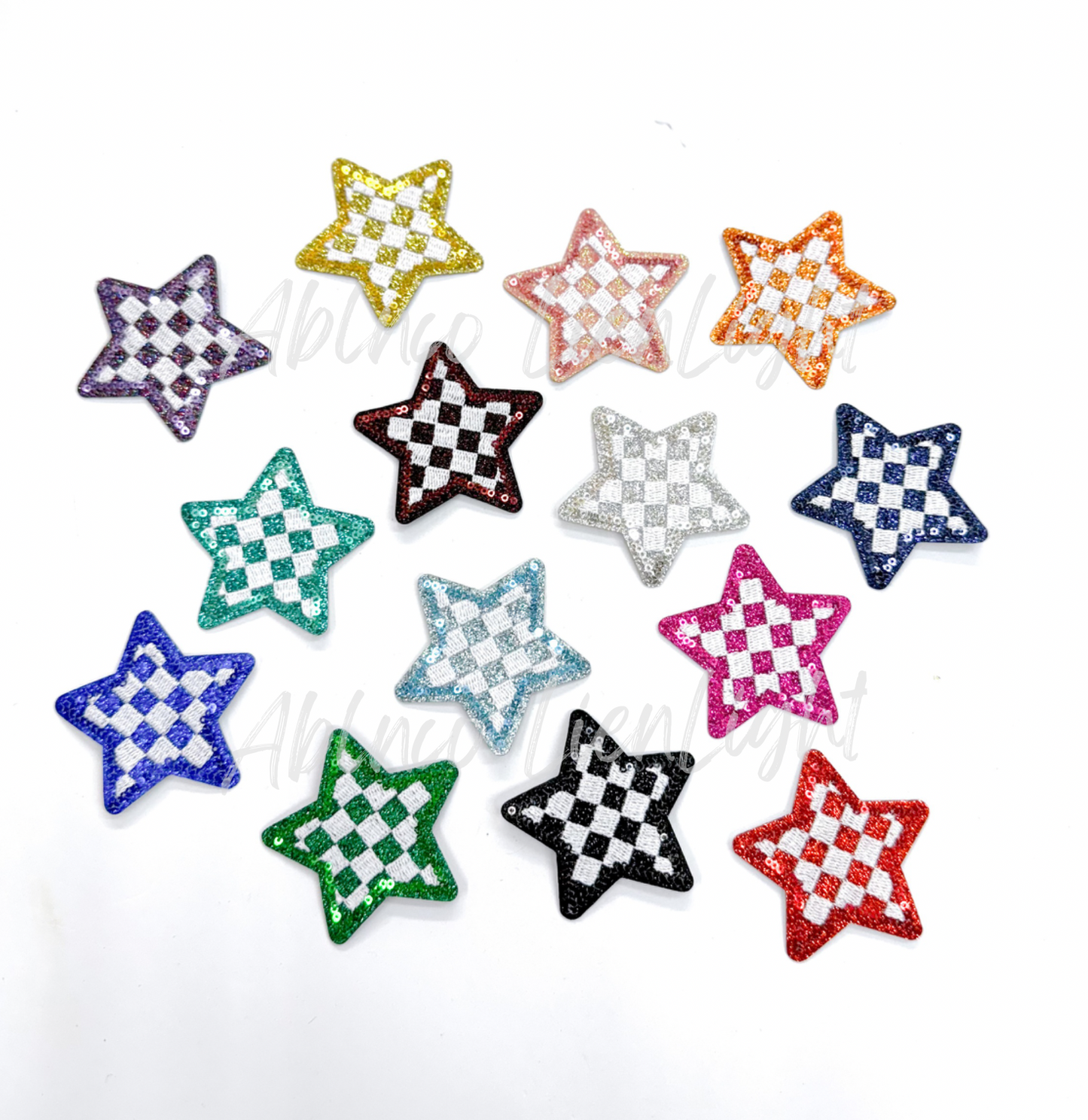 Green Checkered Star Embroidery Sequin Patch