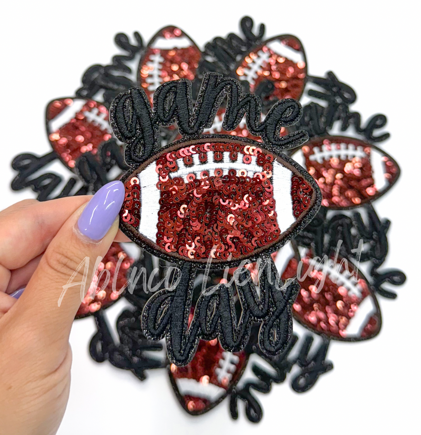 Black Game Day Football STICKER Adhesive Sequin Embroidery Patch