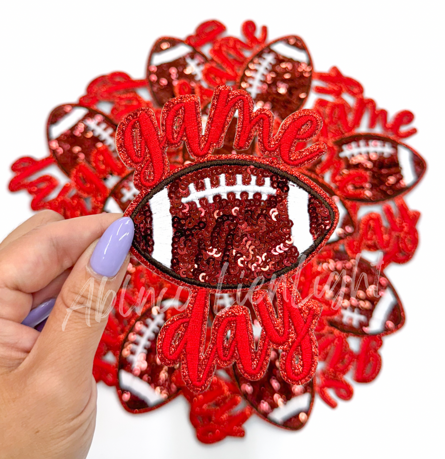 Red Game Day Football STICKER Adhesive Sequin Embroidery Patch