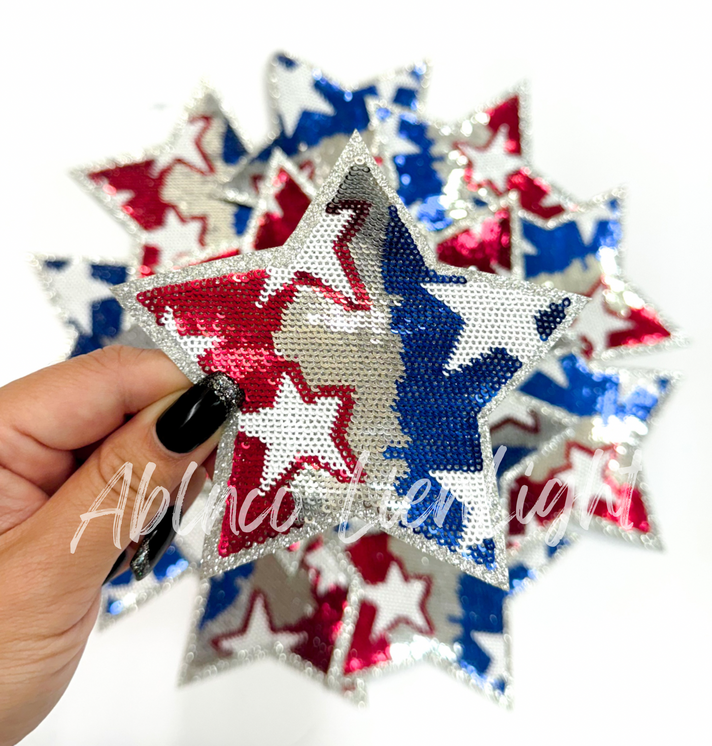 Red White Blue Star USA 4th July Holiday Sequin Patch