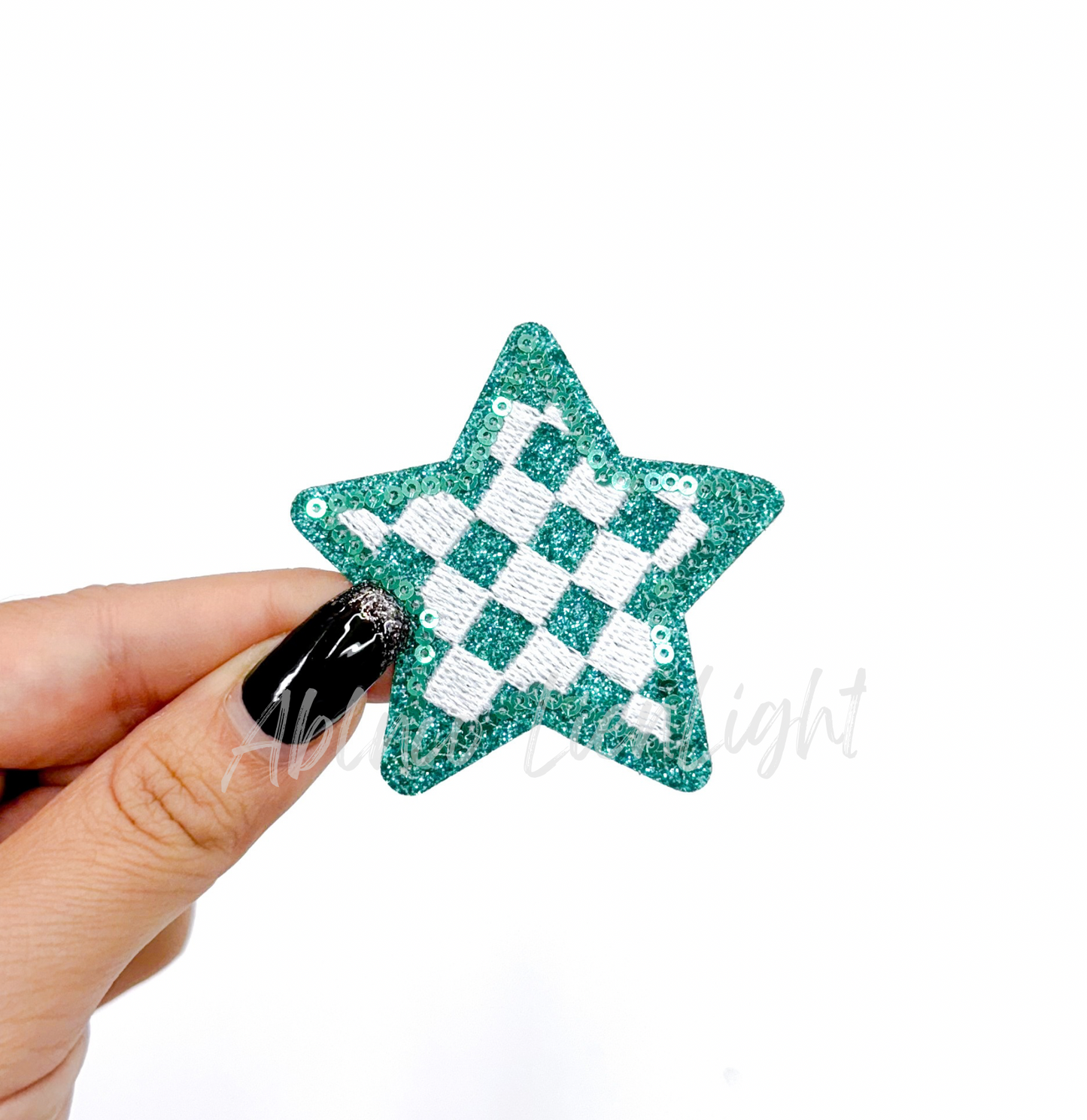 Turquoise Checkered Star Embroidery Sequin Patch