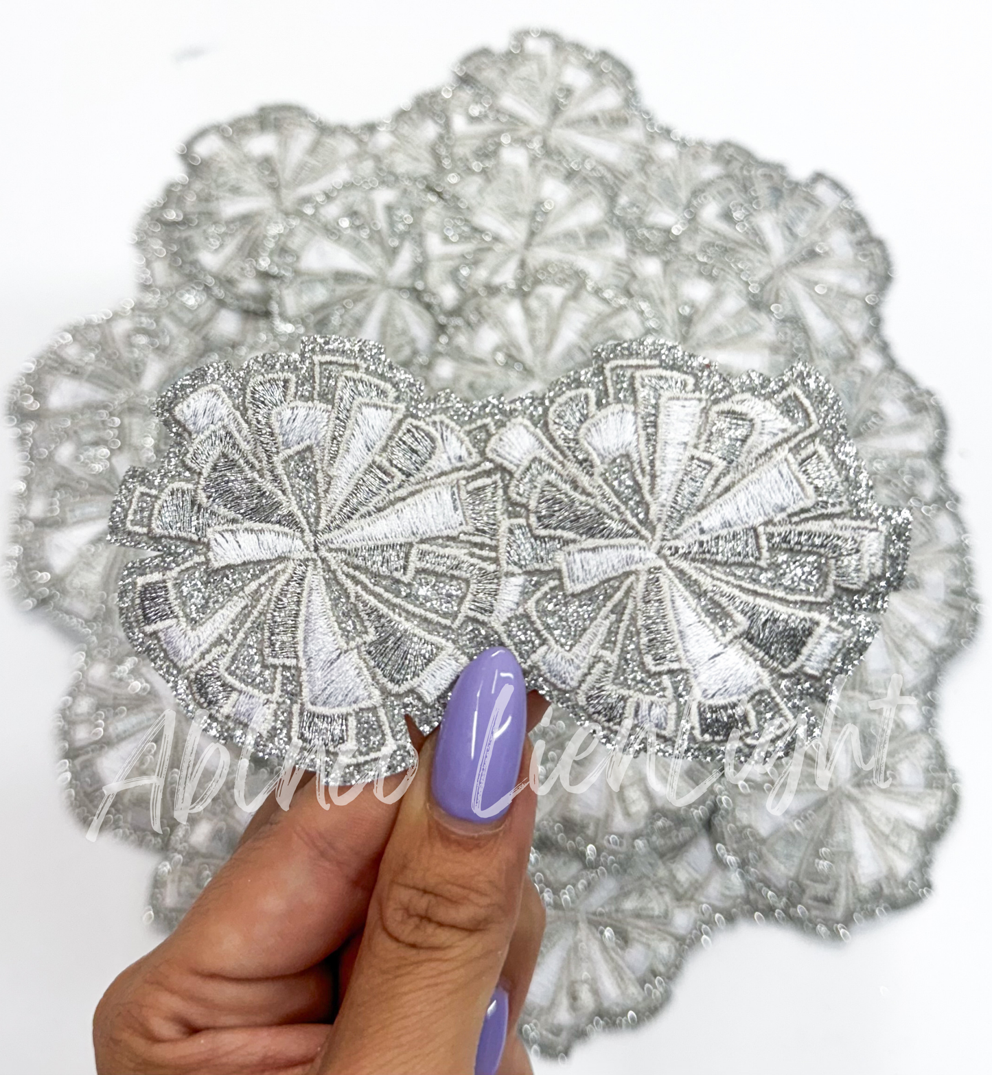 White Silver Cheer Pom Pom Embroidery Patch ©️