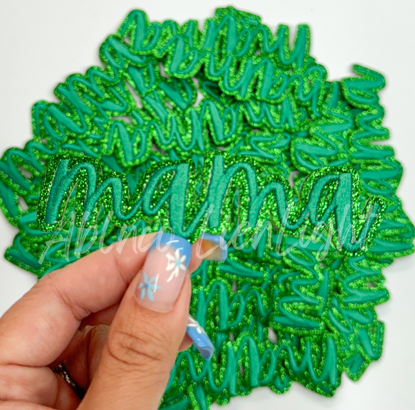 Green Cursive Mama Embroidery Patch