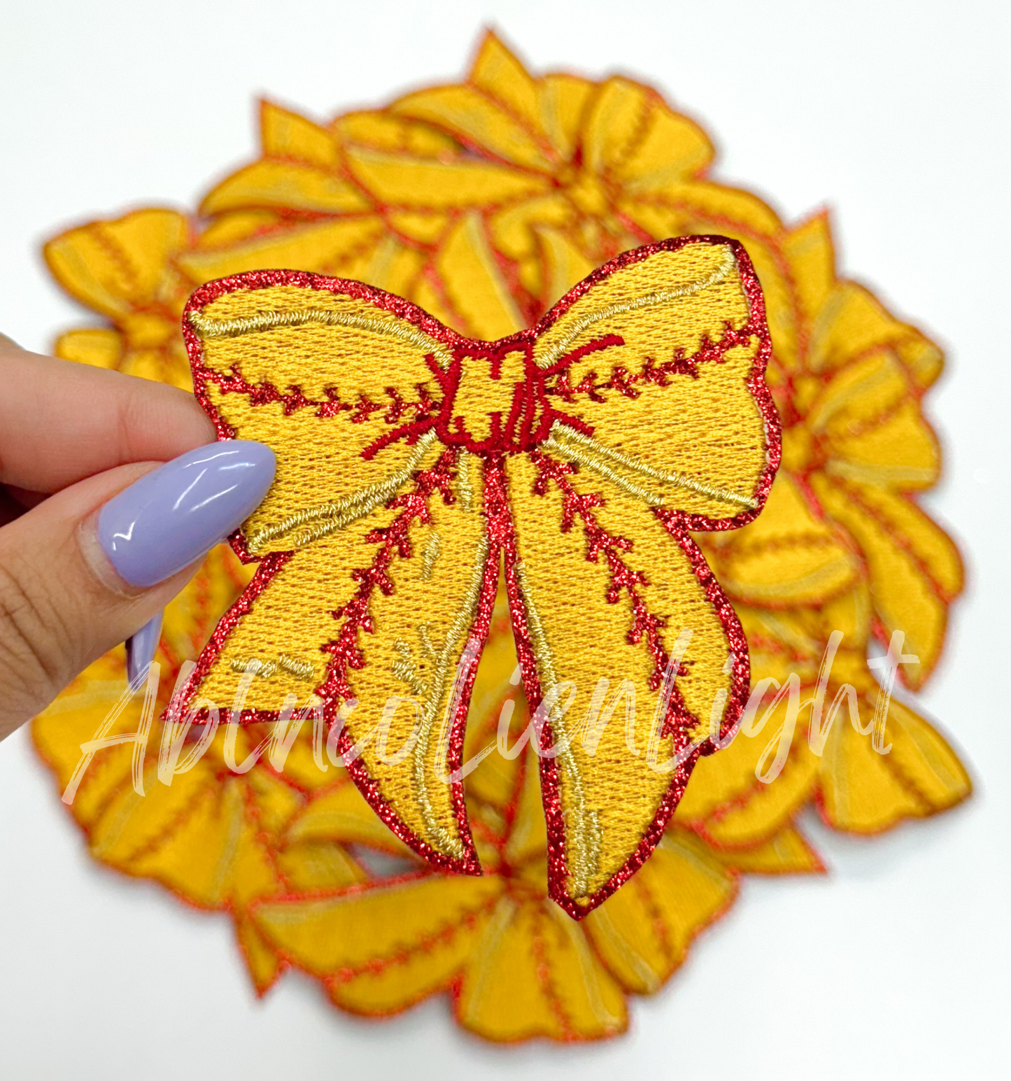 Softball Bow Glitter Embroidery Patch