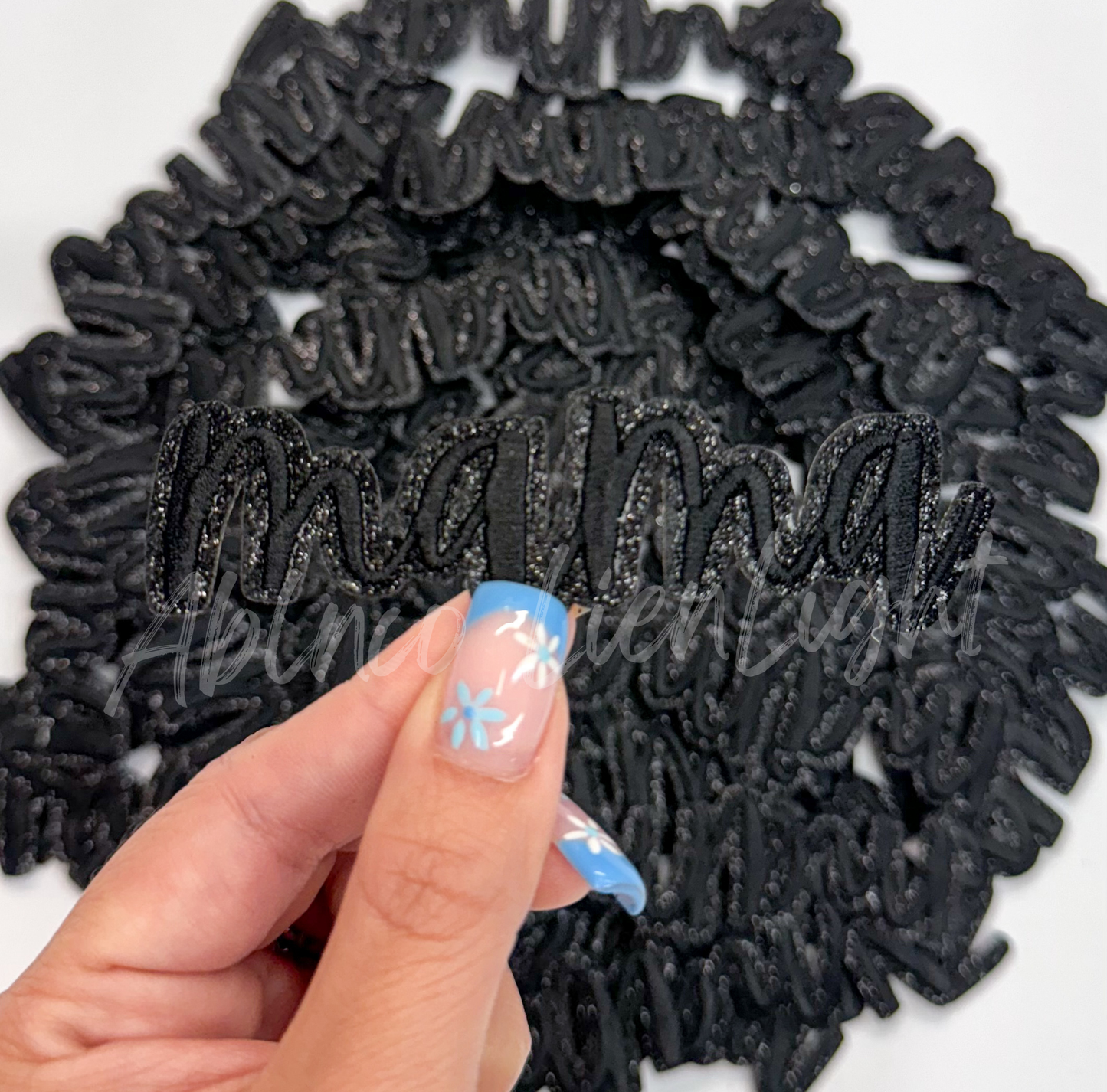 Black Cursive Mama Embroidery Patch