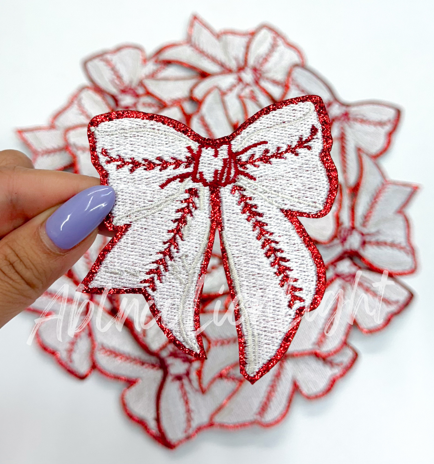 Baseball Bow Glitter Embroidery Patch