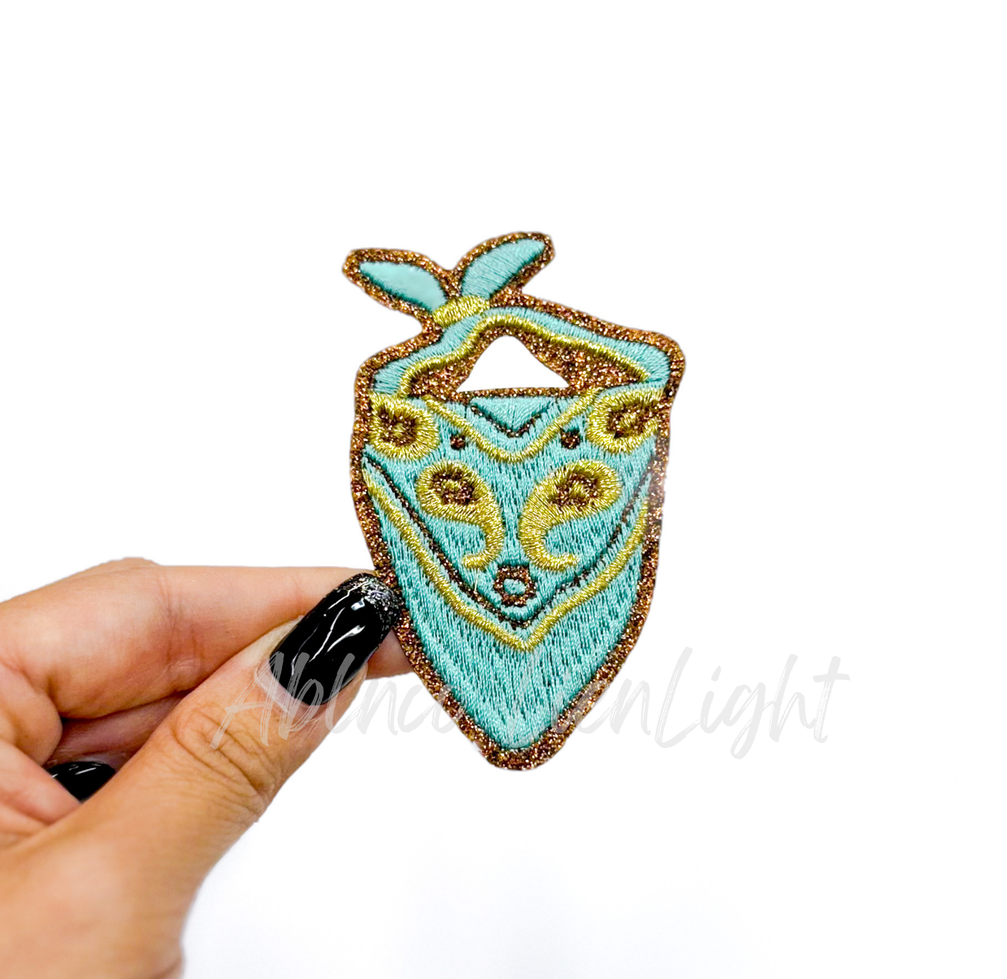 Turquoise Bandana Glitter Embroidery Patch