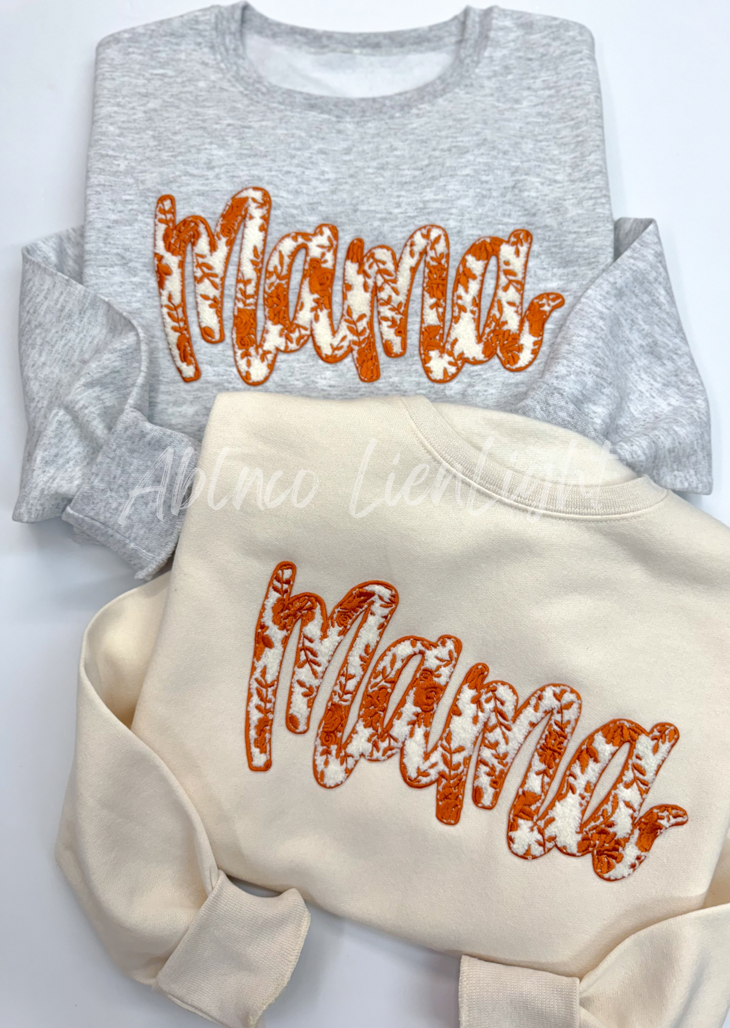 Burnt Orange Floral Mama Chenille Embroidery Patch