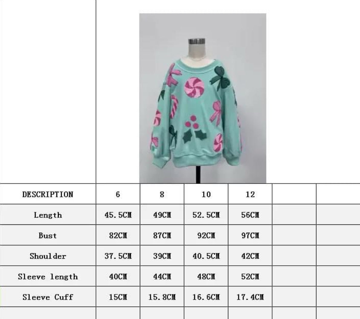 Sparkles Sequins Pink Candy Cane Bows Mint Sweatshirt