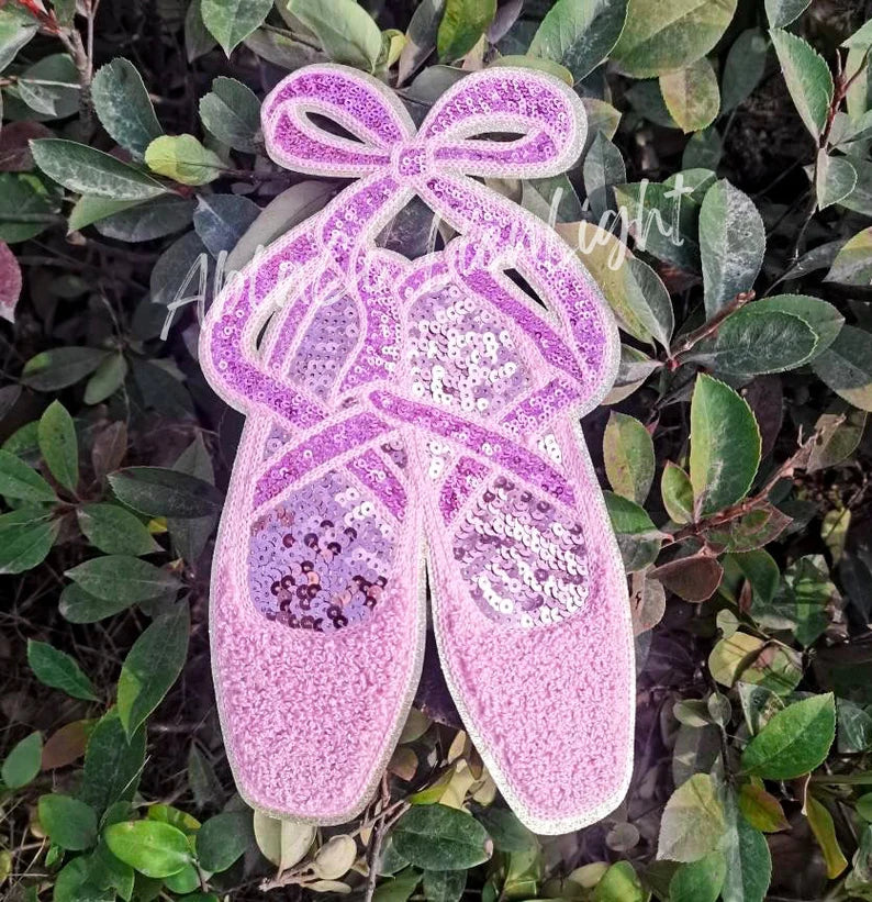 Pink Ballet Slipper Sequin Patch - Big