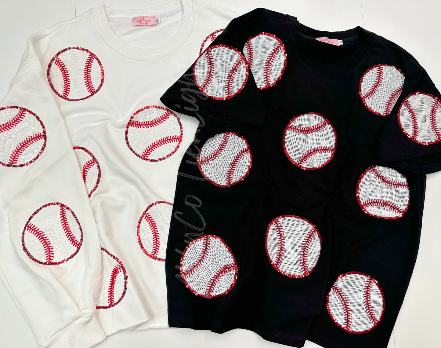 Baseball Beading Sparkles Sequins Black Tshirt