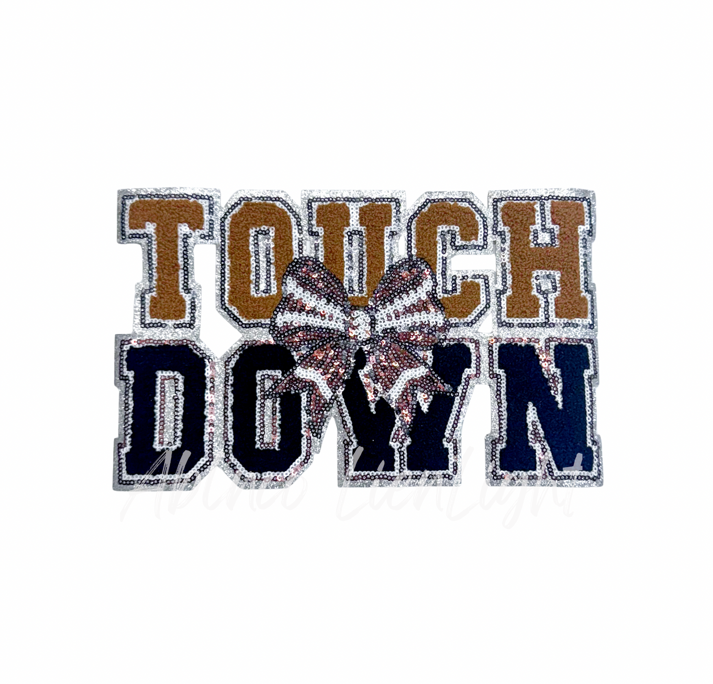 Football Touchdown Bow Chenille Sequin Patch - Large