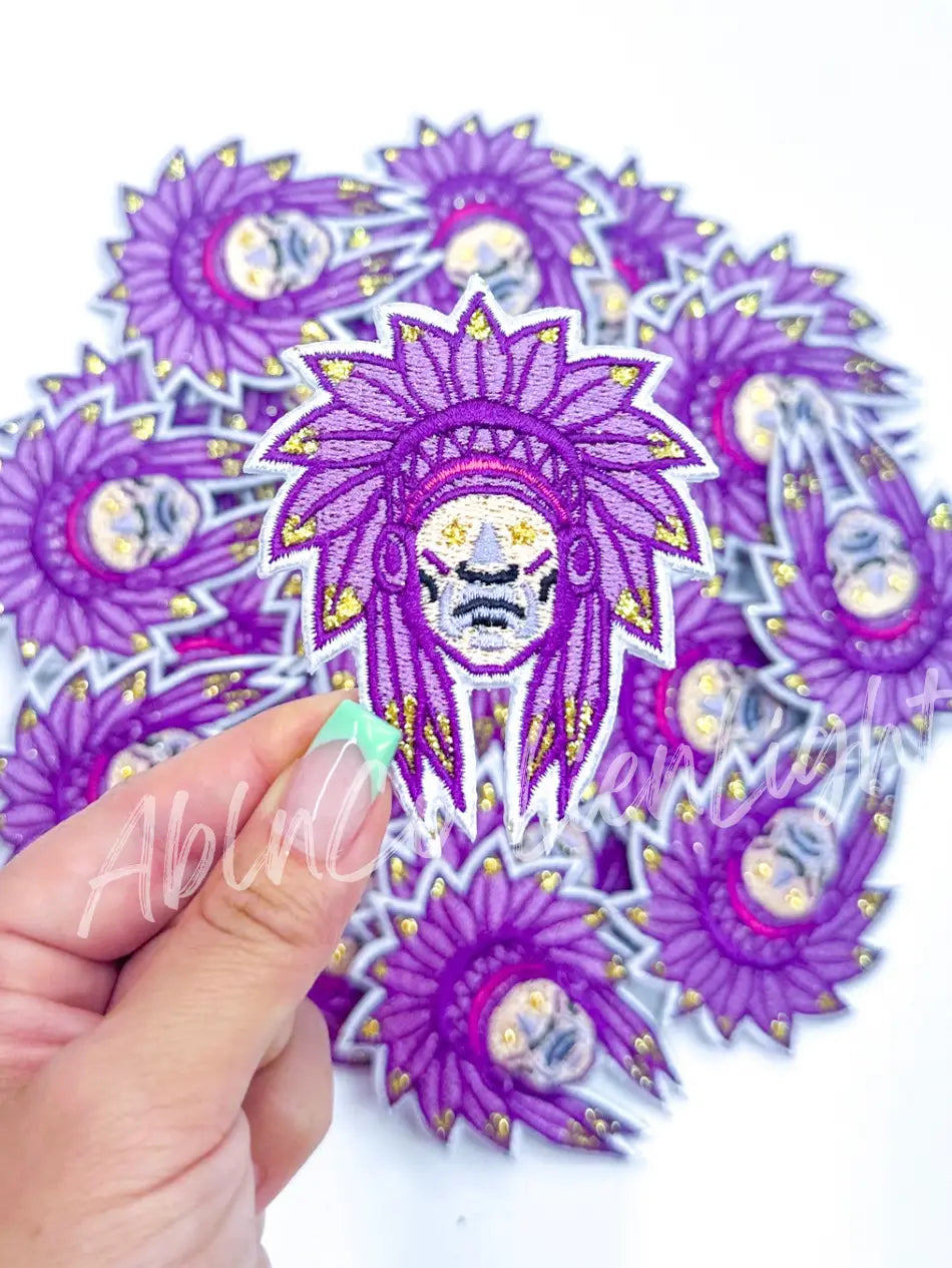 Purple Indian Chiefs Embroidery Hat Patch