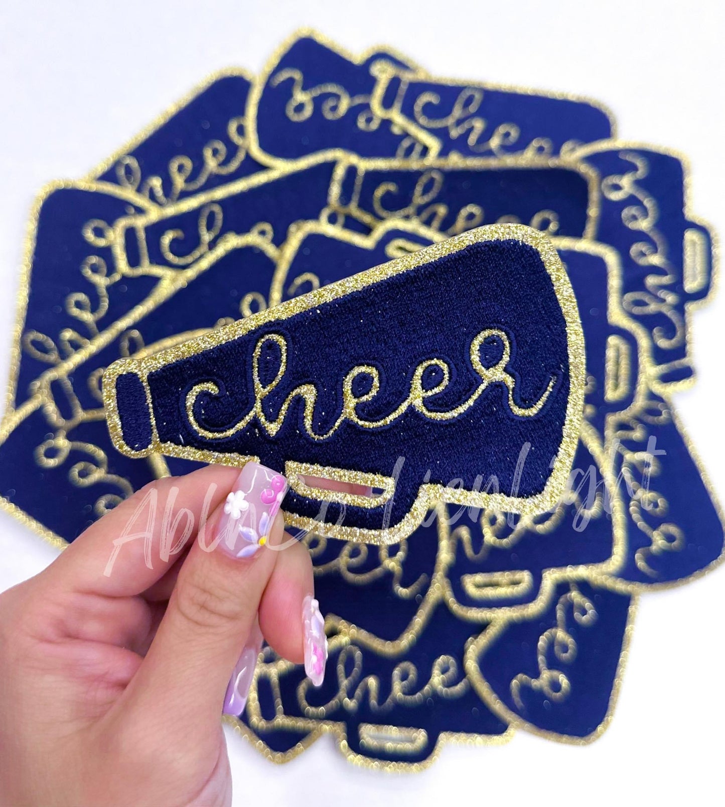 Navy Cheer Megaphone Gold Embroidery Patch