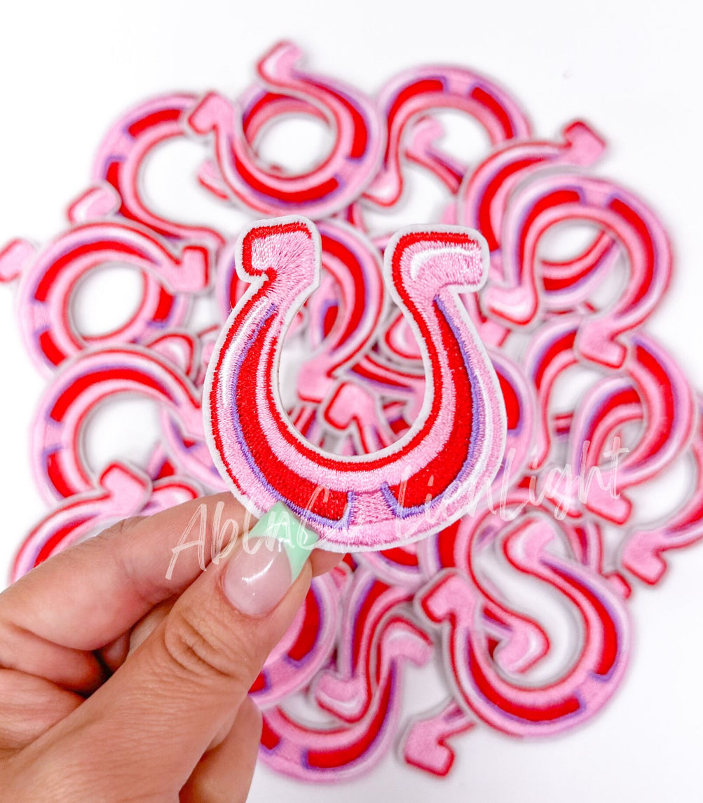 Pink Horseshoe Embroidery Patch