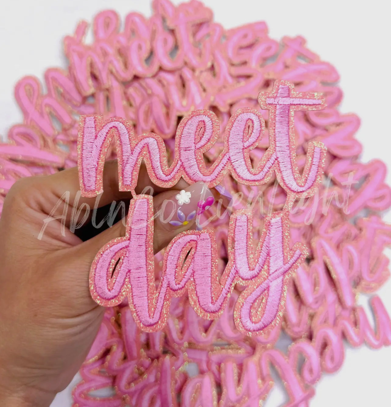 Pink Meet Day Embroidery STICKER Adhesive Patch