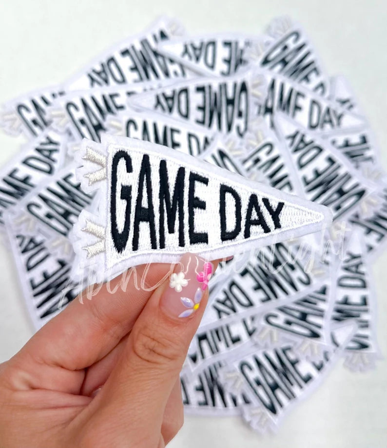 White Game Day Pennant Embroidery Hat Patch