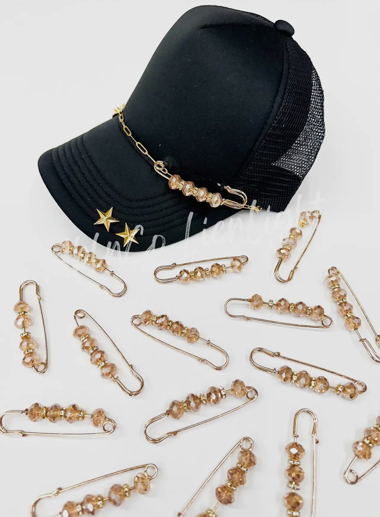 Brown Crystal Trucker Hat Pin