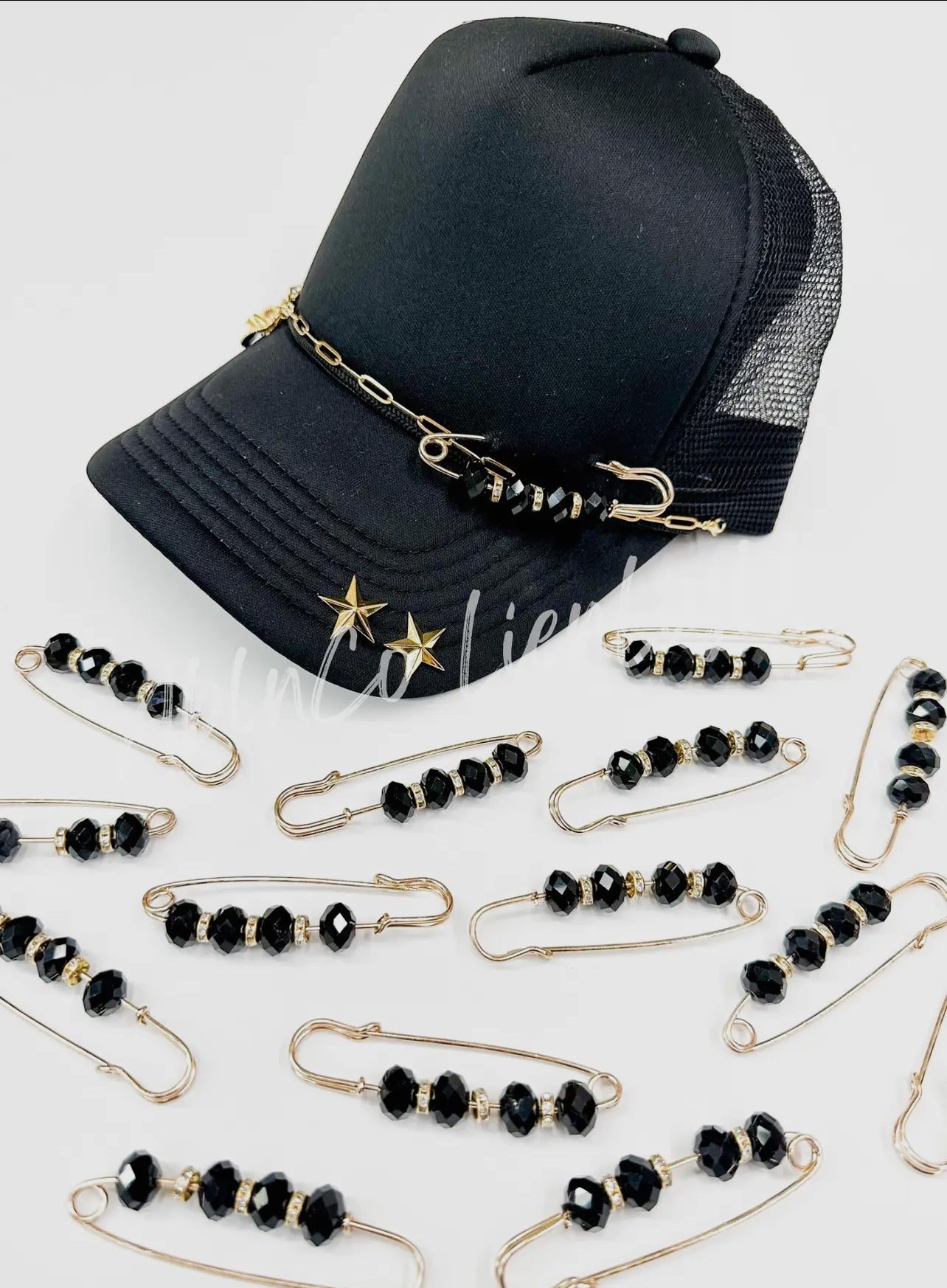 Black Crystal Trucker Hat Pin
