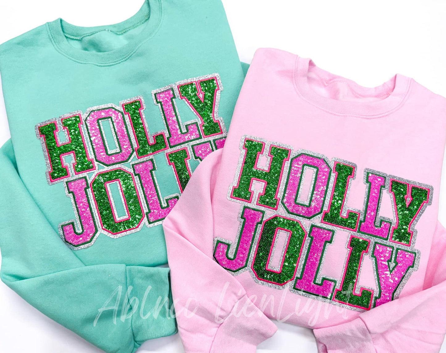 Holly Jolly Sequins Sparkles Patch Christmas Sweatshirt